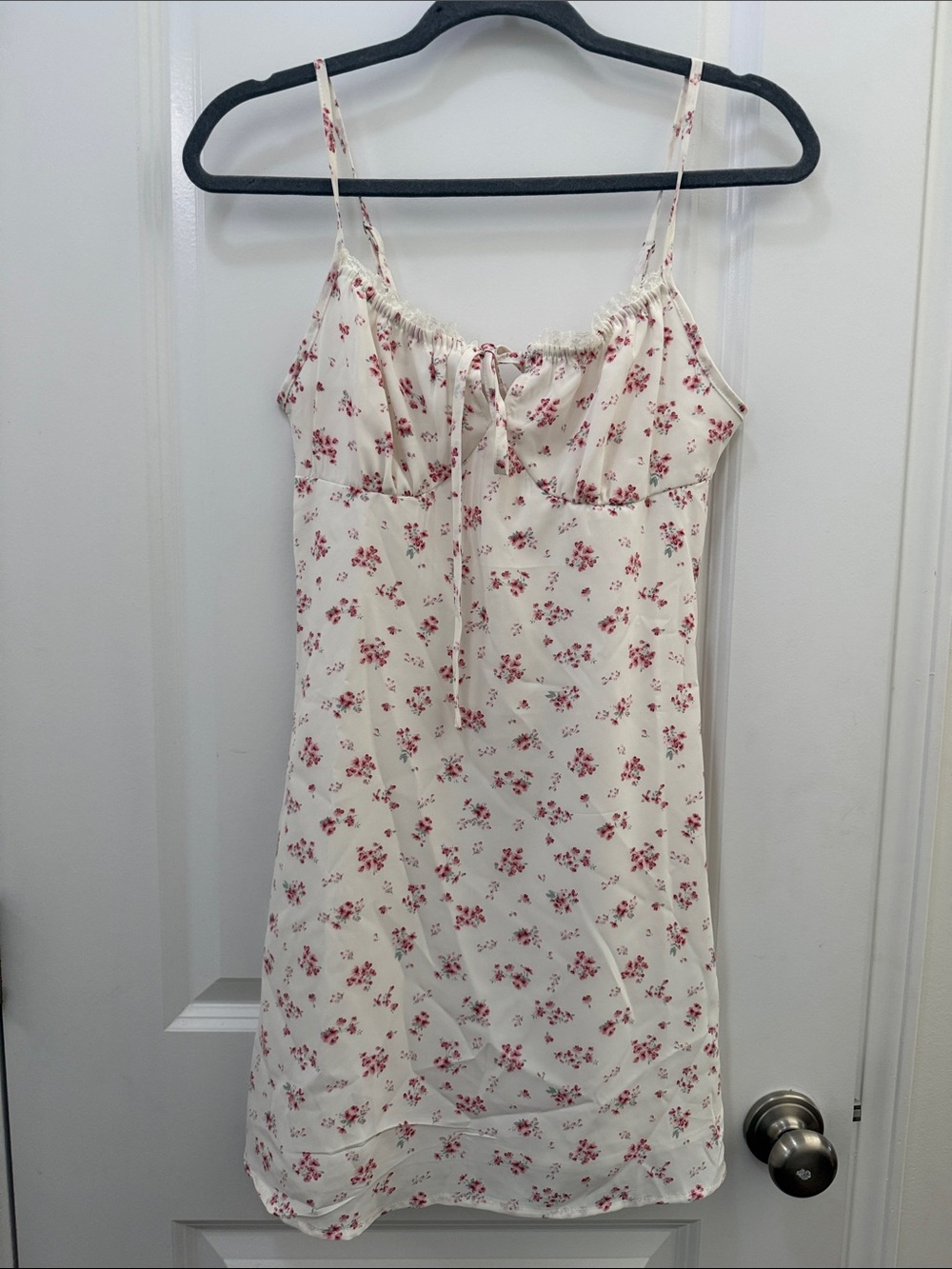 SHEIN Cream Slip Dress with Pink Floral Print